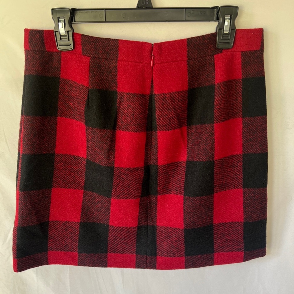 J Crew Skirt Size 8 Black Red Buffalo Check Plaid Wool Blend Ruffle